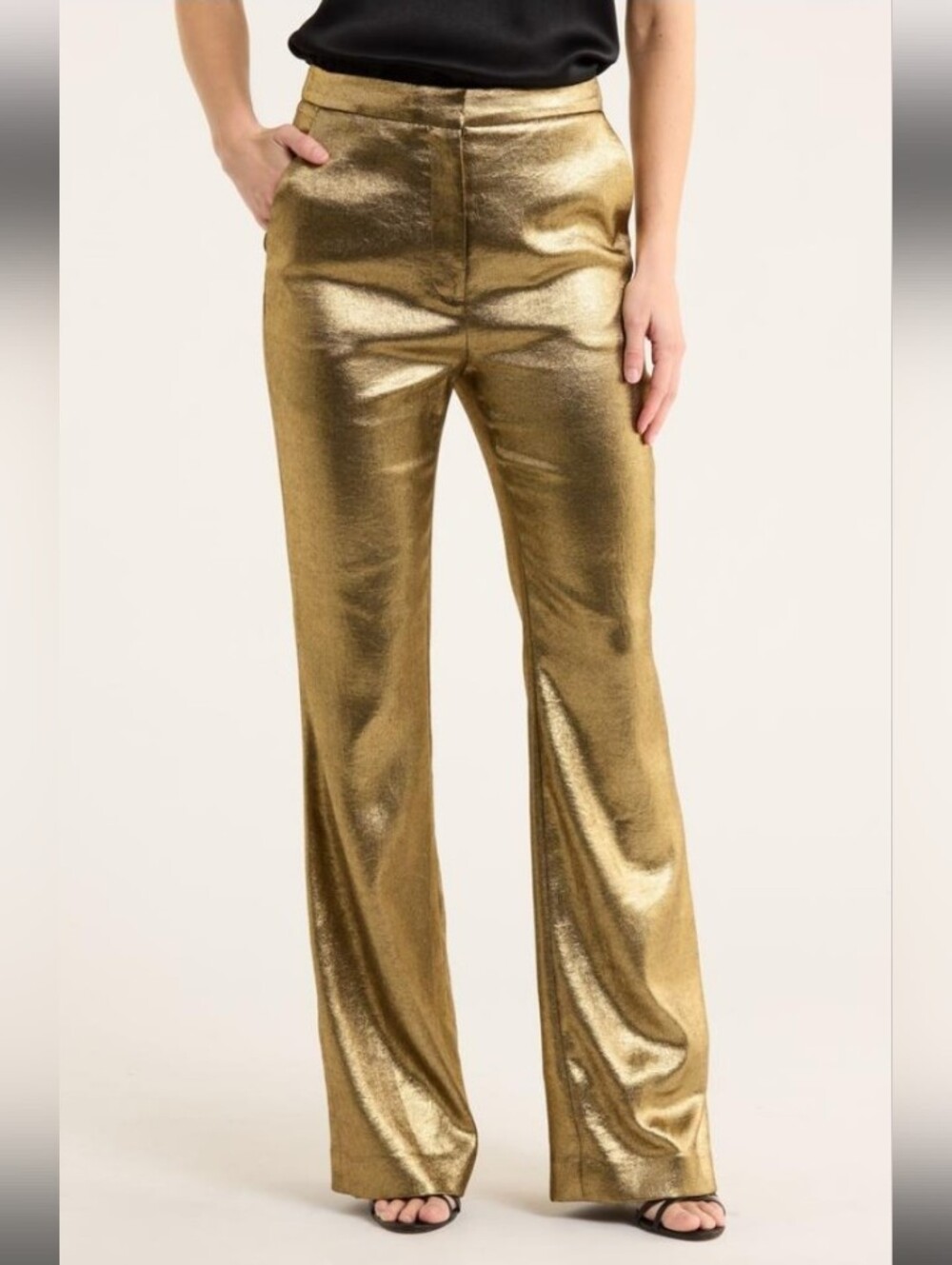 VERONICA BEARD Women’s Gracie Metallic Flare Leg Pants In Vintage Gold Size 6